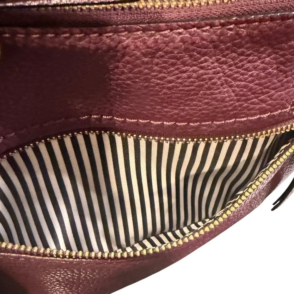 Kate Spade New York Pebbled Leather Crossbody Bag Plum Burgundy Gold Hardware